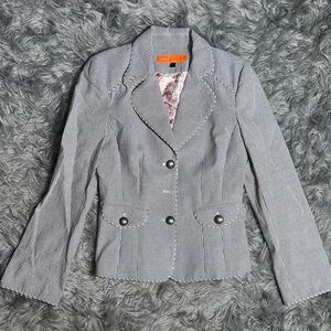 Cynthia Steffe Pinstripe Blazer in Gray and White